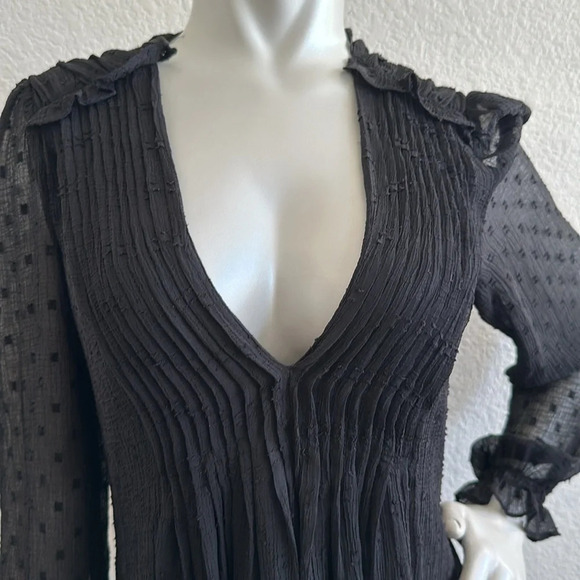 Zara Black Swiss Dot sheer Pleated Mini Dress Womens - Picture 6 of 9